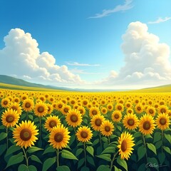 Fototapeta premium Field of blooming sunflowers 