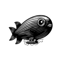 Whimsical FishShaped Blimp with Intricate Engraved Details and Gondola.