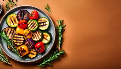 top view of grilled vegetables with rosemary in vibrant colors