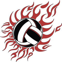 Volleyball Ball with Flames Graphic Illustration for Sports Teams on transparent background