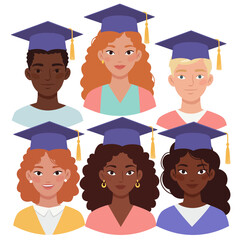 Diverse group of students with graduation caps celebrating education  