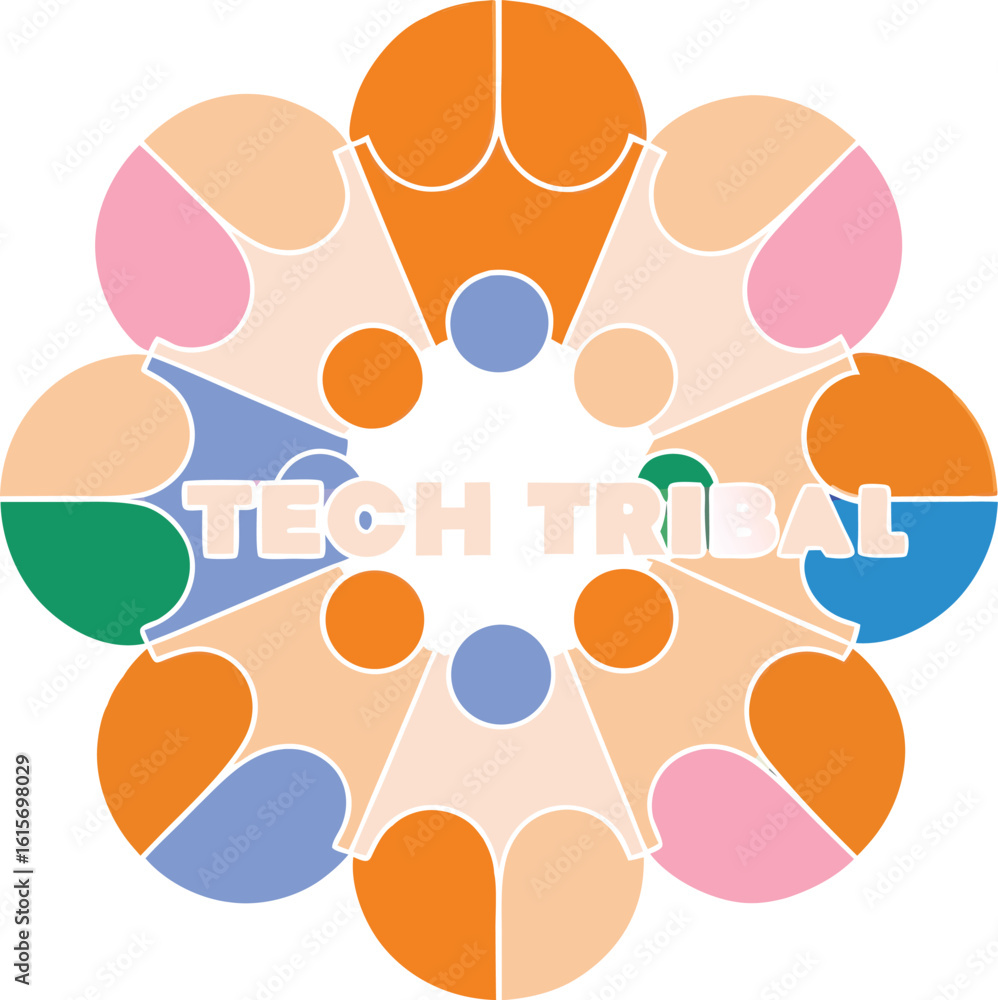 Poster abstract colorful geometric pattern with the words tech tribal in the center isolated on transparent