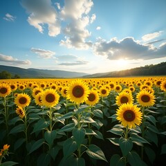 Obraz premium Field of blooming sunflowers 