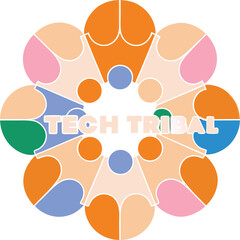 Abstract colorful geometric pattern with the words tech tribal in the center isolated on transparent background