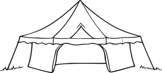 Simple Camping Tent Outline Drawing With White Background And Minimal Grass Details