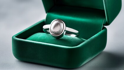 silver smart ring with sleek design on green velvet jewelry box