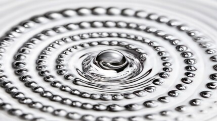 Close-up View of Water Droplet Creating Circular Ripples on Calm Water Surface in Soft Light