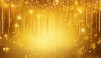 a luminous yellow background adorned with a cascade of shimmering golden glitter particles descending down