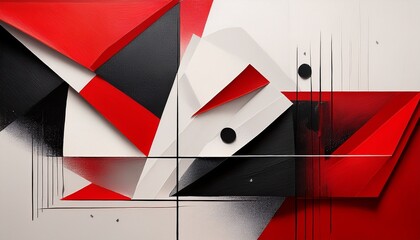 abstract composition of red white and black geometric shapes with textured surfaces and sharp edges