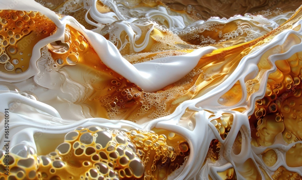 Poster abstract fluid art texture with gold and white swirls dynamic backdrop