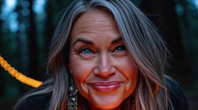 A gray-haired witch with a magic ball in the forest. Halloween, the sabbath.
