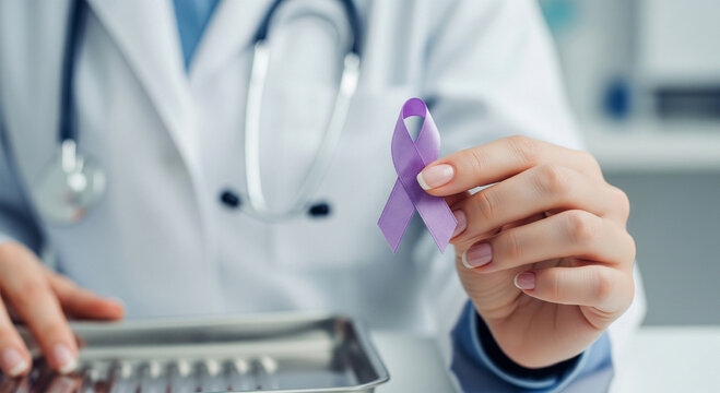Doctor with Purple Ribbon - Cancer & Chronic Illness Awareness - Powered by Adobe