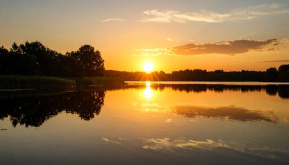 Obraz premium Golden Sunset over Serene Lake