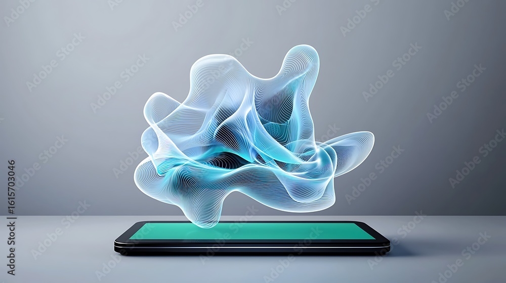 Poster abstract digital waves emanating from smartphone device