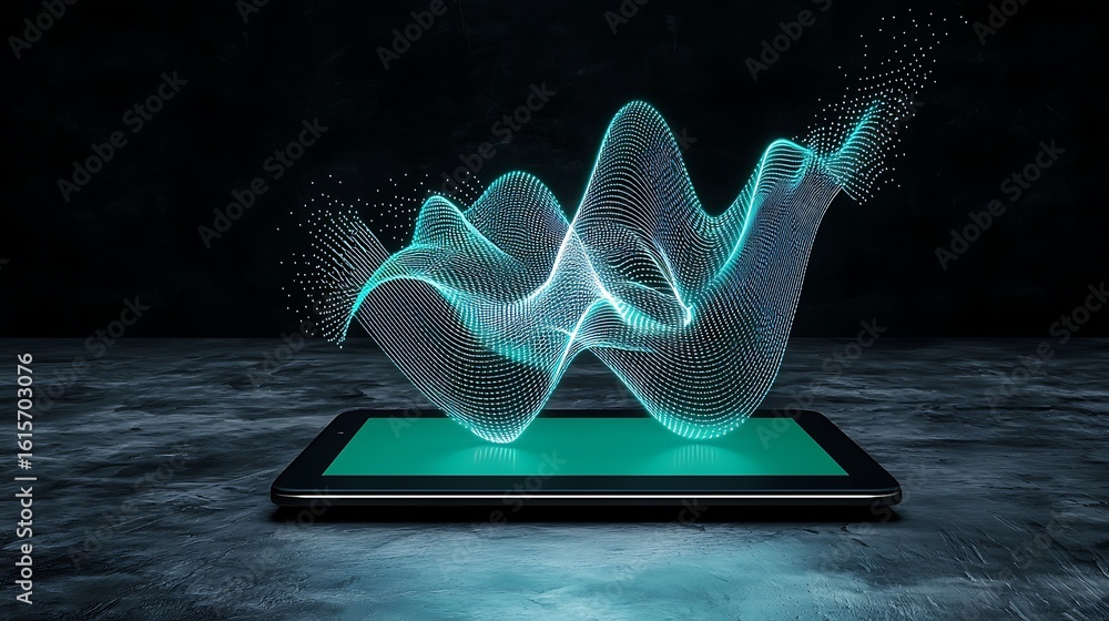 Poster digital sound waves visualization on tablet screen