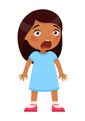 Little dark skin girl is very surprised.
Concept of emotions of shock, surprise, unexpectedness, fear. Cute cartoon character