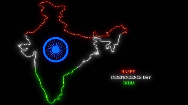 Happy Independence Day India Animation with Outline map And Ashok wheel