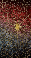 Stained Glass Art: Abstract Mosaic with Gold Leading, Red to Blue Gradient, Decorative Pattern