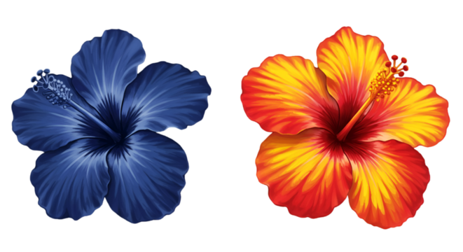 Isolated Transparent Background Hibiscus Flowers In Blue And Orange Illustration - Powered by Adobe