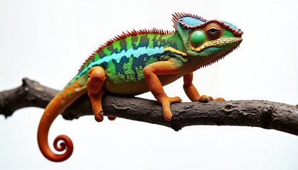 Obraz premium A vibrant chameleon perched gracefully on a branch.
