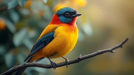 Obraz premium Vibrant and delicate bird perched on a branch