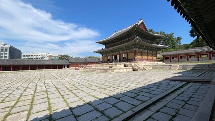 Naklejka premium Injeongjeon Hall, changdeokgung palace, Seoul South Korea - Pictured 26 july 2025.