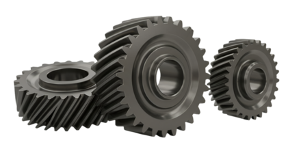 Realistic 3D Render of Metallic Gears Isolated on Transparent Background