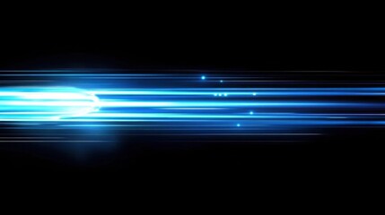 Blue light streaks on a black background with glowing horizontal lines in a high speed motion blur effect.