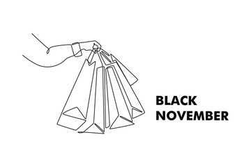 Black November concept. Single line draw design. Vector graphic illustration
