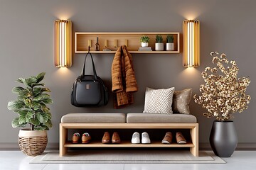 Cozy home foyer with shoe shelf high resolution picture