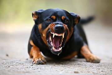 Aggressive guard dog mid-attack pose