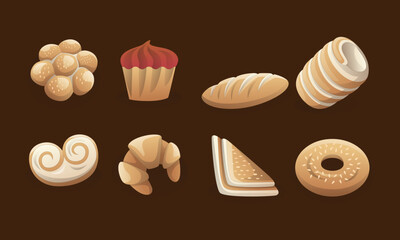 Gradient Bakery Vector Illustration Bundle. Colorful Bread and Pastry Icon Set for Food Design