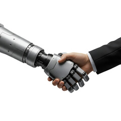 Photo Of Human Hand And Robotic Arm Doing Handshake In Isolated Black Background