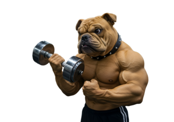 Muscular Bulldog Lifting Weight Illustration With Isolated Black Background
