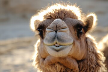 Obraz premium Goofy camel with toothy grin in desert