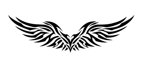 Obraz premium tattoo, Abstract symmetrical wing design converging at the center, resembling bird wings or tribal art,