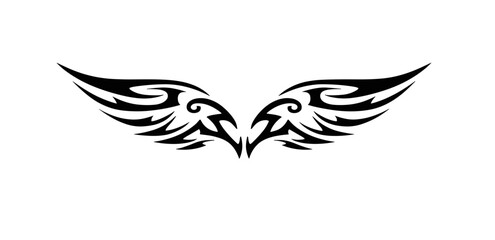 Obraz premium tattoo, Stylized black and white wings with intricate tribal patterns,