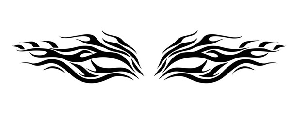 tattoo, Two identical black tribal patterns resembling eyes or masks are symmetrically placed on a white background,