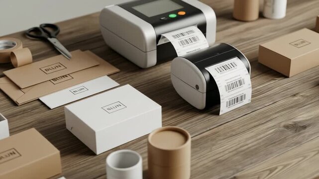 Packaging Station: Label Printer, Boxes, and Shipping Supplies