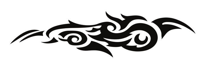 Naklejka premium A symmetrical tribal tattoo design with swirling patterns and accentuated lines,