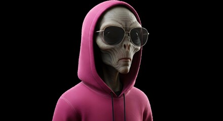Cool Alien in Pink Hoodie and Sunglasses
