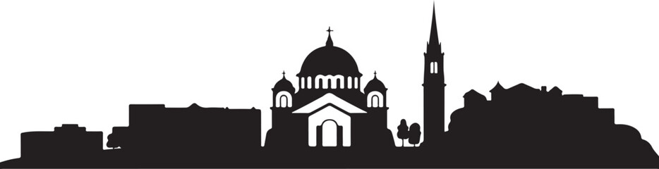 Belgrade Skyline Silhouette Saint Sava Temple Kalemegdan Fortress Eastern European City Vector on White Background