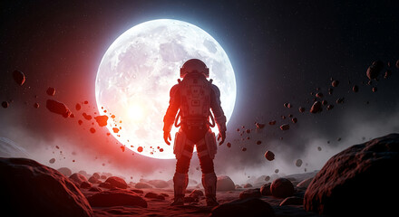 Obraz premium Space Explorer on Martian Landscape