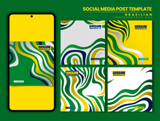 Brazil Independence day. Set of carousel post with abstract stripped shapes in green yellow and blue