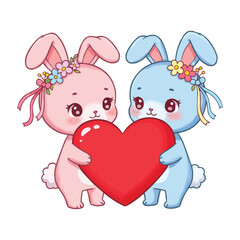 Naklejka premium Cute Bunnies Holding a Heart
