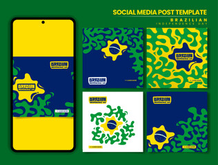 Brazil independence day. Set of carousel post with fluid background and brazil flag design