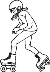Sketched Woman With Helmet Roller Skating With Roller Skates on Isolated White Space