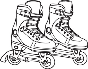 Pair Of Classic Laced Inline Skates With Wheels Isolated On A Simple White Background