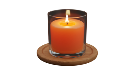 Realistic 3D Render of a Burning Orange Candle in Glass Against Black