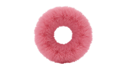 Realistic 3D Render Of A Pink Fluffy Donut On Isolated Black Background